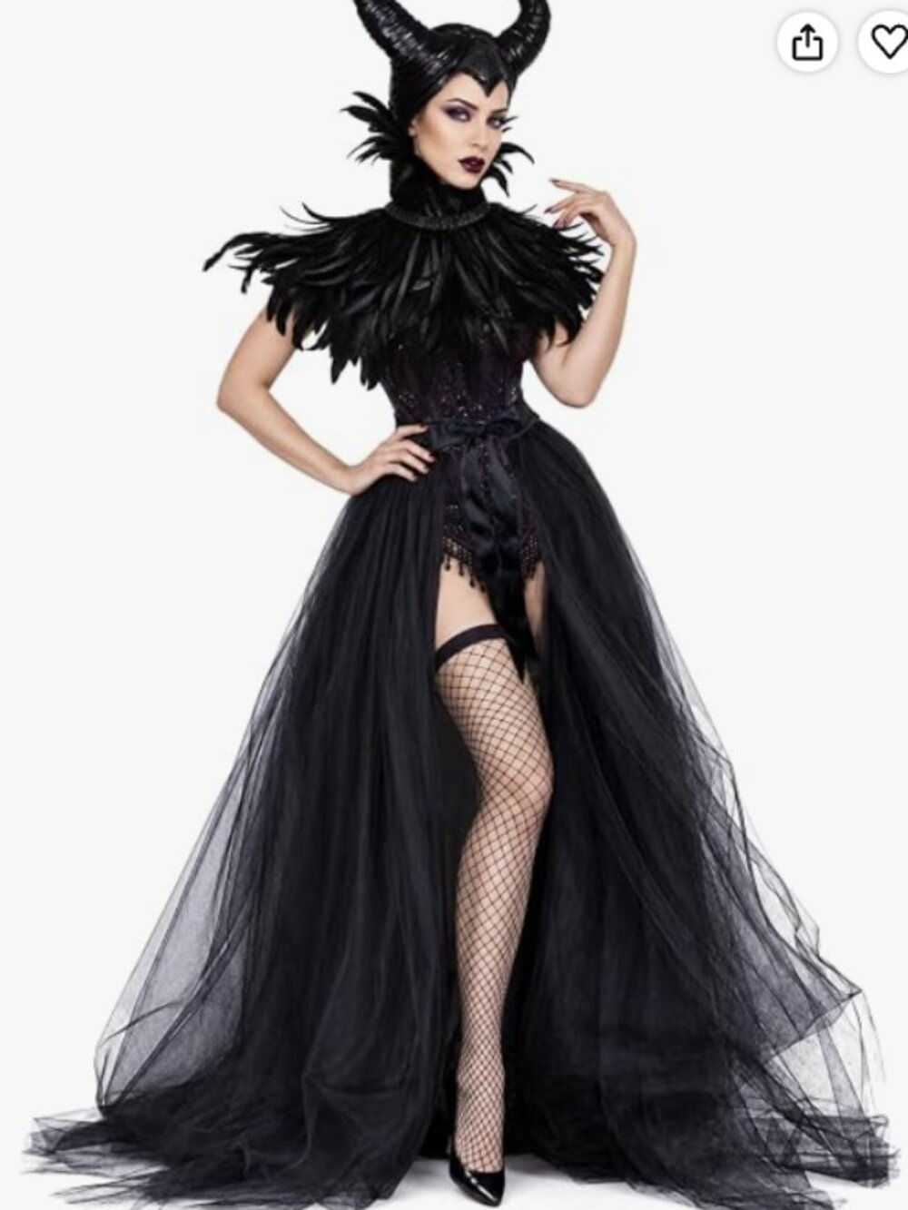 Maleficent Accessory Package - Feather Shawl, Tulle Skirt, Horn Headpiece New